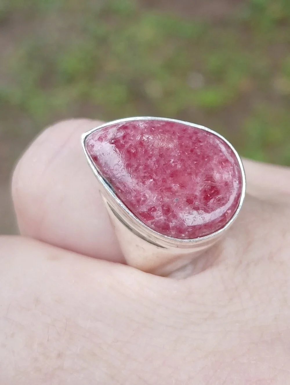 New Men's Rhodonite 925 Silver Ring.